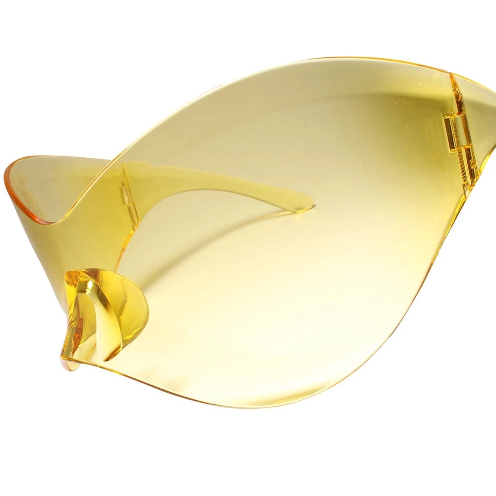 XL Oversized Duckbill Curved Wrap Rimless Shield Plastic Sunglasses Yellow Gafas - Picture 3 of 7